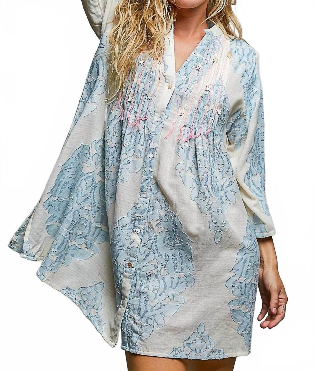 NEW POL azure meadow button mini dress in sky blue